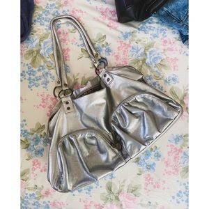 UO Silver Vegan Leather Satchel Tote